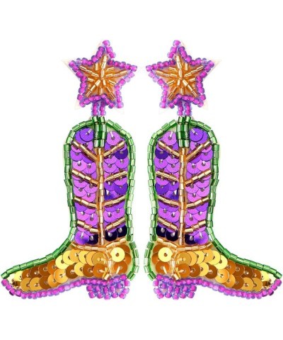 Handmade Beaded Mardi Gras Mask Crown Boots Earrings Glitter Carnival Holiday Party Jewelry boot $6.13 Earrings