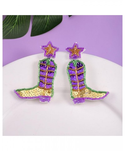 Handmade Beaded Mardi Gras Mask Crown Boots Earrings Glitter Carnival Holiday Party Jewelry boot $6.13 Earrings