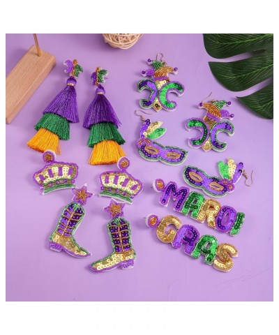 Handmade Beaded Mardi Gras Mask Crown Boots Earrings Glitter Carnival Holiday Party Jewelry boot $6.13 Earrings