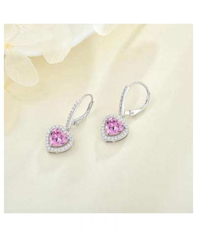 Heart Earrings 925 Sterling Silver Leverback Earrings Birthstone Earrings Jewelry Gift 10-pink tourmaline-Oct $30.10 Earrings