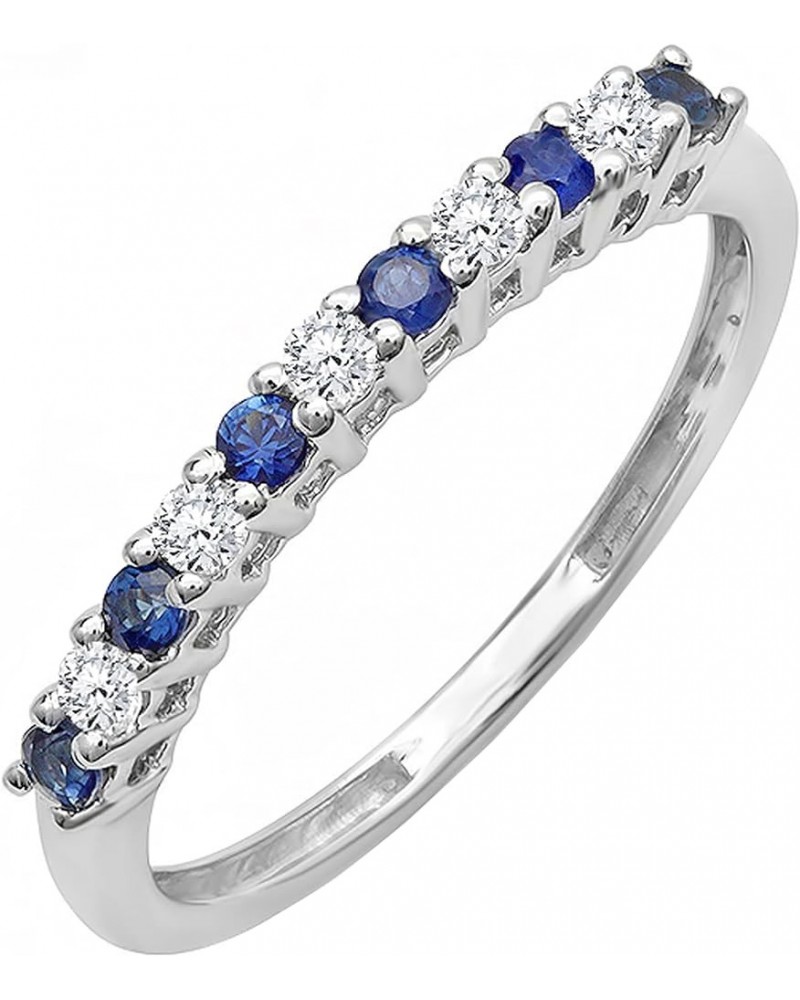 Alternate Round Blue Sapphire & White Diamond Stackable Wedding Band in 10K Gold 5.5 White Gold $135.12 Bracelets