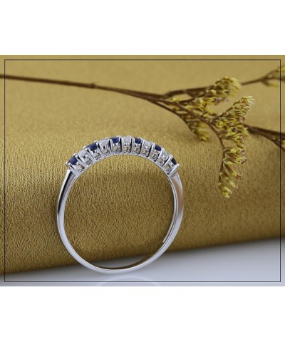 Alternate Round Blue Sapphire & White Diamond Stackable Wedding Band in 10K Gold 5.5 White Gold $135.12 Bracelets