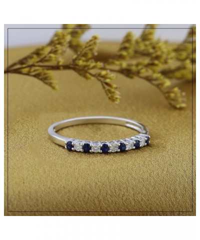 Alternate Round Blue Sapphire & White Diamond Stackable Wedding Band in 10K Gold 5.5 White Gold $135.12 Bracelets