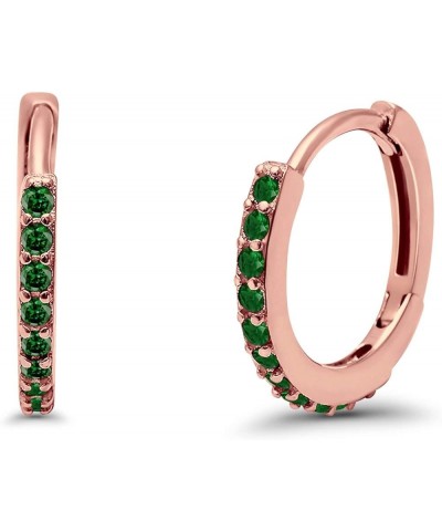 Huggie Hoop Earrings Round Simulated Cubic Zirconia 925 Sterling Silver Choose Color Rose Tone, Simulated Green Emerald CZ $1...