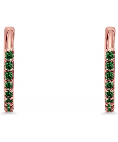 Huggie Hoop Earrings Round Simulated Cubic Zirconia 925 Sterling Silver Choose Color Rose Tone, Simulated Green Emerald CZ $1...