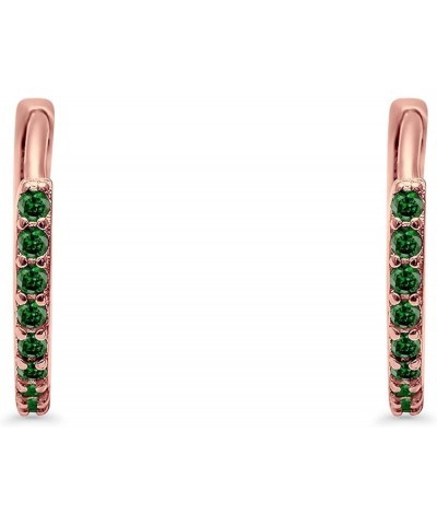 Huggie Hoop Earrings Round Simulated Cubic Zirconia 925 Sterling Silver Choose Color Rose Tone, Simulated Green Emerald CZ $1...