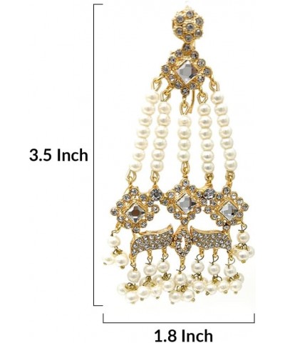 Indian Pakistani Gold and Silver Plated Zircon Pearl Jhumka Chandbala Dangle Chandelier Earrings with Hair Chains - Bridal Pa...