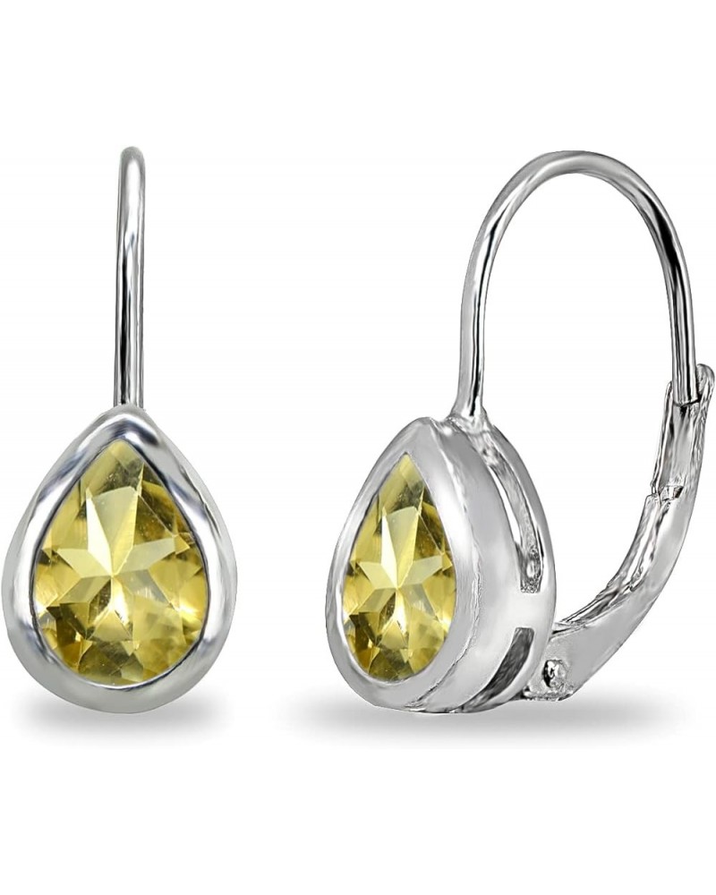 Sterling Silver Genuine or Synthetic Gemstone 7x5mm Teardrop Bezel-Set Dainty Leverback Earrings Citrine $14.70 Earrings