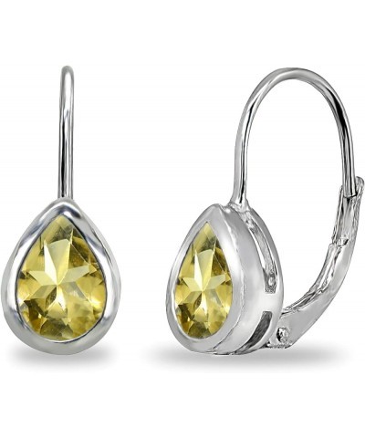 Sterling Silver Genuine or Synthetic Gemstone 7x5mm Teardrop Bezel-Set Dainty Leverback Earrings Citrine $14.70 Earrings