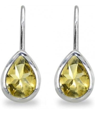 Sterling Silver Genuine or Synthetic Gemstone 7x5mm Teardrop Bezel-Set Dainty Leverback Earrings Citrine $14.70 Earrings