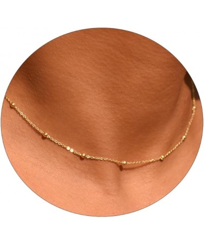 Dainty Gold Necklace for Women 14K Gold Filled Choker Necklaces Silver Necklace Simple Chain Necklaces Satellite Circle Beade...