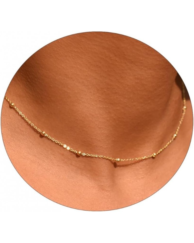 Dainty Gold Necklace for Women 14K Gold Filled Choker Necklaces Silver Necklace Simple Chain Necklaces Satellite Circle Beade...