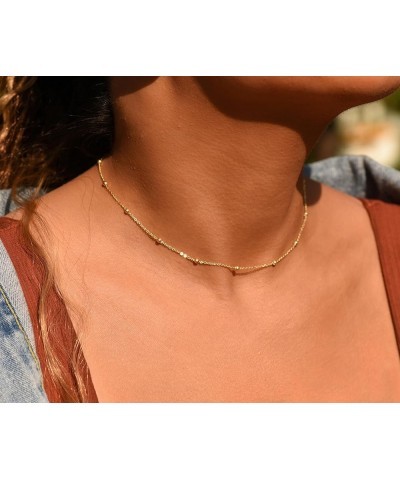 Dainty Gold Necklace for Women 14K Gold Filled Choker Necklaces Silver Necklace Simple Chain Necklaces Satellite Circle Beade...