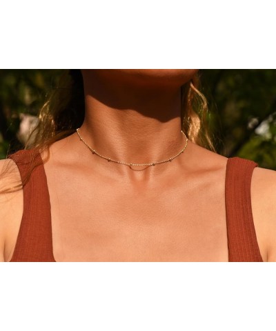 Dainty Gold Necklace for Women 14K Gold Filled Choker Necklaces Silver Necklace Simple Chain Necklaces Satellite Circle Beade...