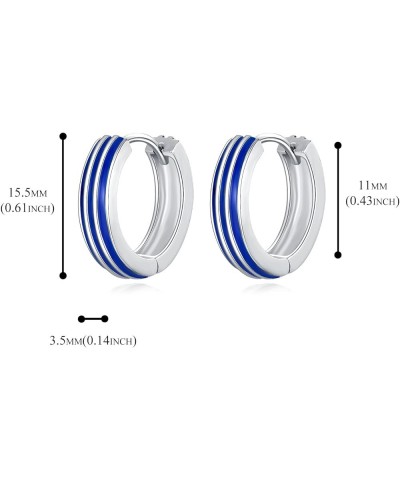 Hoop Earrings Men 925 Sterling Silver Minimalistic Black Stripe Men Hoop Earrings for Father Boyfriend or Brother B(Blue-Silv...