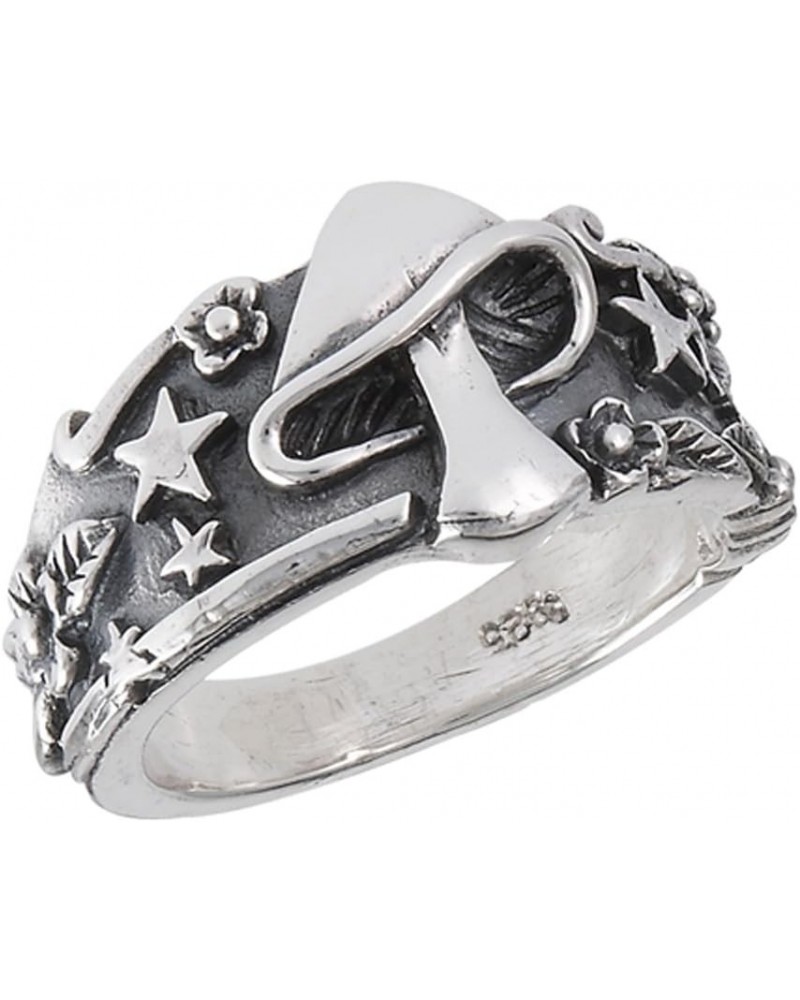 Mushroom Star Leaf Oxidized Ring Sterling Silver Celestial Weed Band Sizes 6-12 $21.94 Rings