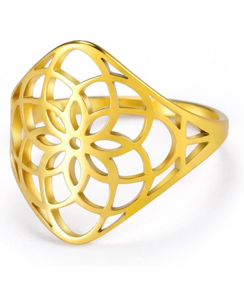 Flower of Life Ring Stainless Steel Openwork Seed of Life Ring Promise Ring Jewelry Gift for Women Charming Ladies Diameter 1...