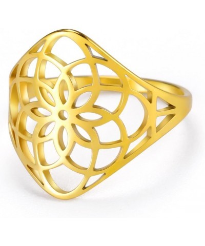 Flower of Life Ring Stainless Steel Openwork Seed of Life Ring Promise Ring Jewelry Gift for Women Charming Ladies Diameter 1...