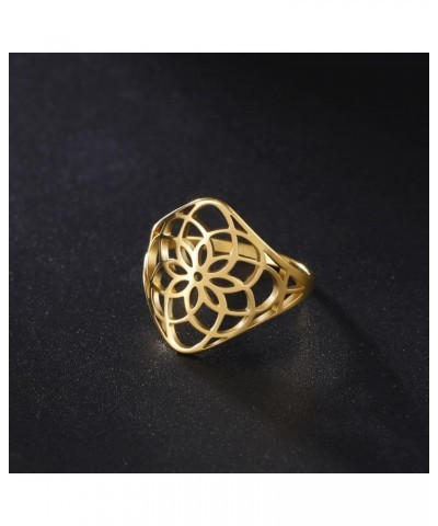 Flower of Life Ring Stainless Steel Openwork Seed of Life Ring Promise Ring Jewelry Gift for Women Charming Ladies Diameter 1...