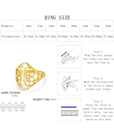 Flower of Life Ring Stainless Steel Openwork Seed of Life Ring Promise Ring Jewelry Gift for Women Charming Ladies Diameter 1...