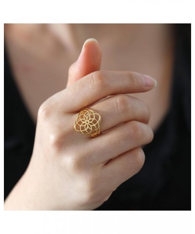 Flower of Life Ring Stainless Steel Openwork Seed of Life Ring Promise Ring Jewelry Gift for Women Charming Ladies Diameter 1...