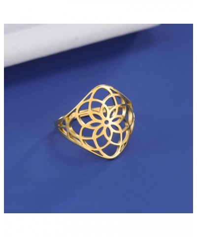 Flower of Life Ring Stainless Steel Openwork Seed of Life Ring Promise Ring Jewelry Gift for Women Charming Ladies Diameter 1...