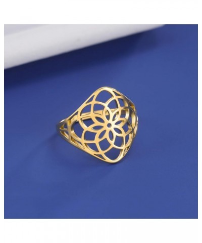 Flower of Life Ring Stainless Steel Openwork Seed of Life Ring Promise Ring Jewelry Gift for Women Charming Ladies Diameter 1...