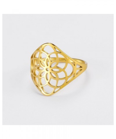 Flower of Life Ring Stainless Steel Openwork Seed of Life Ring Promise Ring Jewelry Gift for Women Charming Ladies Diameter 1...