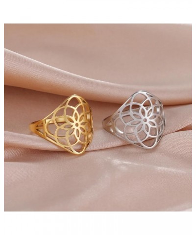 Flower of Life Ring Stainless Steel Openwork Seed of Life Ring Promise Ring Jewelry Gift for Women Charming Ladies Diameter 1...