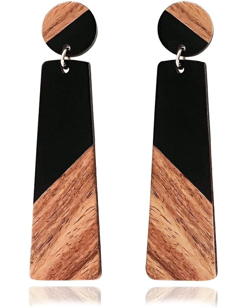 Wood Earrings for Women, Wooden Earrings Dangle Brown Black Round Geometric Simple Lightweight Resin Drop Statement Earrings ...