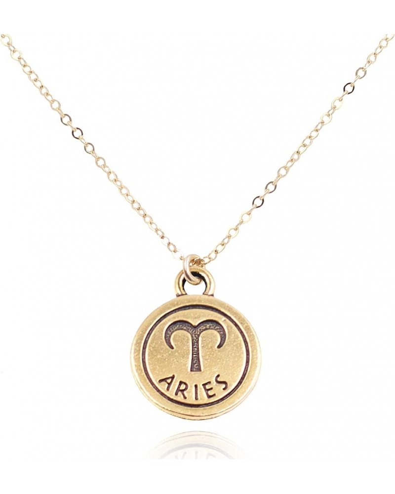 Jewely Zodiac Charm Necklace Collection, Gold-Filled and Sterling Silver Necklace with Pewter Charm, 16"-18" Chain Gold ARIES...