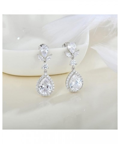 Women Bridal Wedding Earrings 925 Sterling Silver 5A Cubic Zirconia Dangle & Drop Earrings for Brides Bridesmaids Proms Jewer...