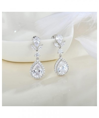 Women Bridal Wedding Earrings 925 Sterling Silver 5A Cubic Zirconia Dangle & Drop Earrings for Brides Bridesmaids Proms Jewer...