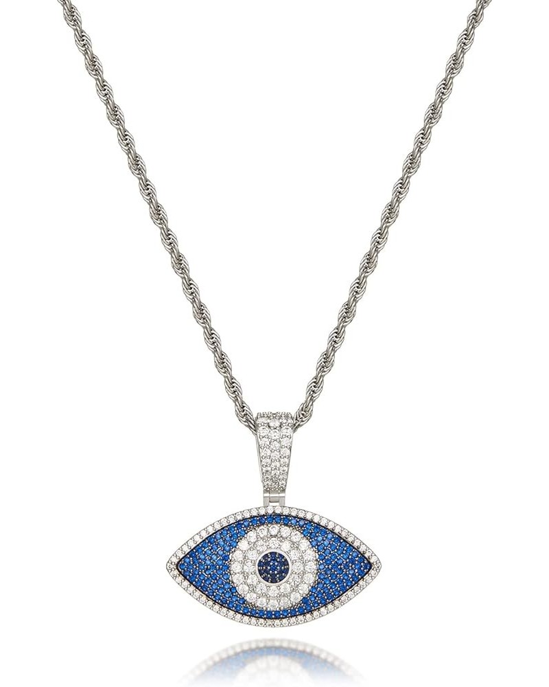 Evil Eye Necklace 18k Gold Plated Iced Out Pendant with Rope Chain Cubic Zirconia Diamond Gold Pendant Necklace Evil Eye Char...