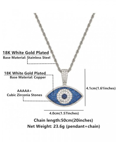 Evil Eye Necklace 18k Gold Plated Iced Out Pendant with Rope Chain Cubic Zirconia Diamond Gold Pendant Necklace Evil Eye Char...