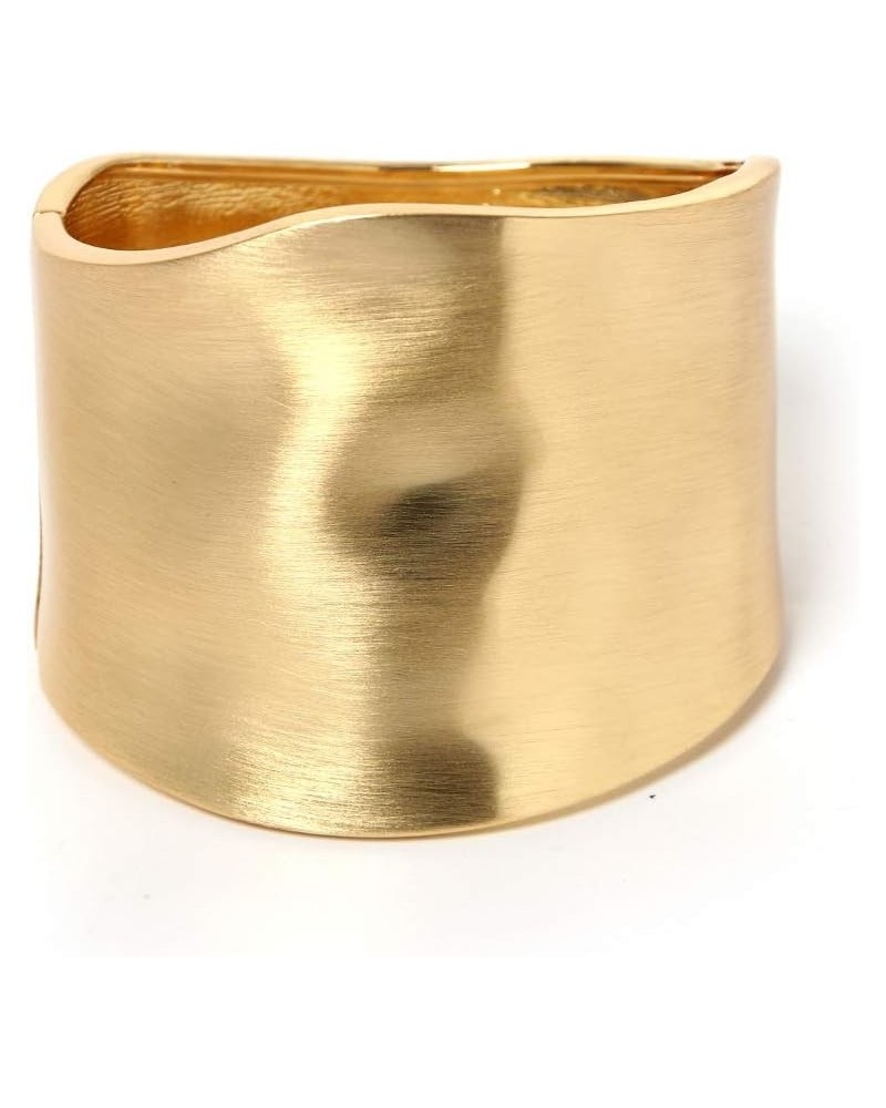 Chunky Gold Tone Wide-Edge Metal Cuff Bracelet Bangle Wrist Cuffs Grooved Polished Opening Wrap Hinge for Women Girls Minimal...