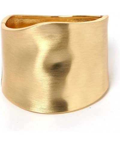 Chunky Gold Tone Wide-Edge Metal Cuff Bracelet Bangle Wrist Cuffs Grooved Polished Opening Wrap Hinge for Women Girls Minimal...