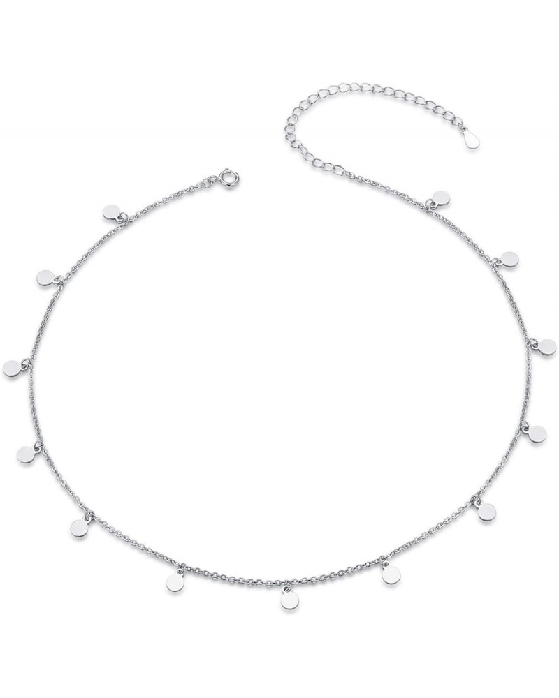 S925 Sterling Silver Stars Moon Dot Choker Short Dainty Necklace for Women Jewelry Dot $13.00 Necklaces