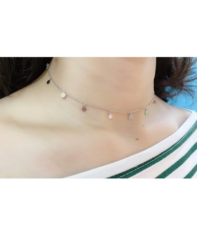 S925 Sterling Silver Stars Moon Dot Choker Short Dainty Necklace for Women Jewelry Dot $13.00 Necklaces