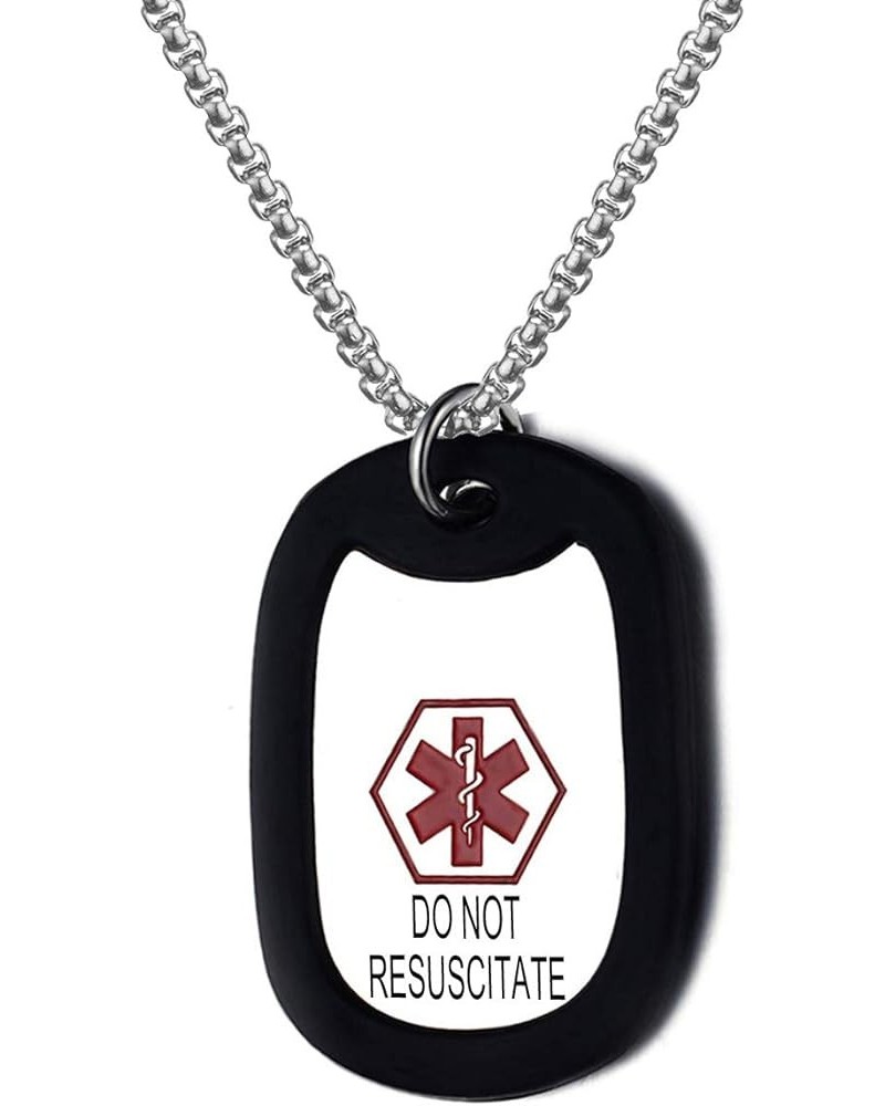 MZZJ Free Engraving Medical Alert ID Military Army Round Large Dog Tag with Black Silence Necklace High Polish Stainless Stee...