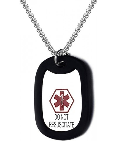 MZZJ Free Engraving Medical Alert ID Military Army Round Large Dog Tag with Black Silence Necklace High Polish Stainless Stee...