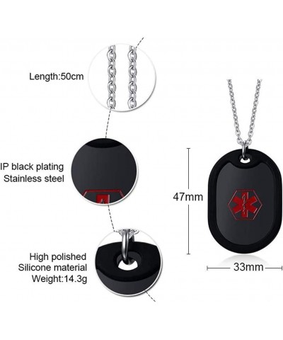 MZZJ Free Engraving Medical Alert ID Military Army Round Large Dog Tag with Black Silence Necklace High Polish Stainless Stee...