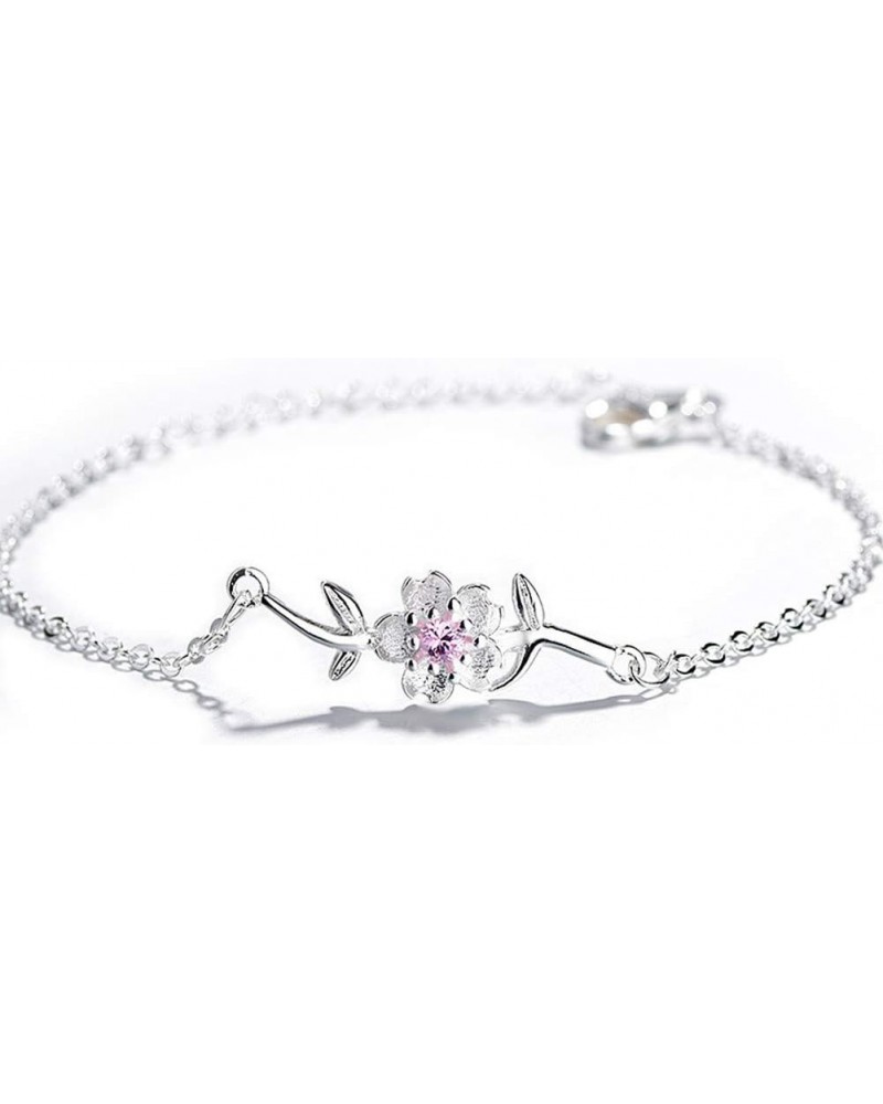 925 Sterling Silver Plated Cubic Zirconia Pink Purple Cherry blossom Flower Tree Branch Adjustable Bracelet (Pink) $7.50 Brac...