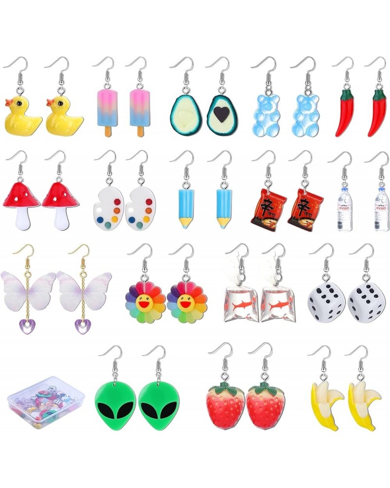 17 Pairs Cute Weird Earrings Aesthetic Funny Earrings for Women Gummy Bear Duck Water Bottle Mushroom Butterfly Strawberry Ba...