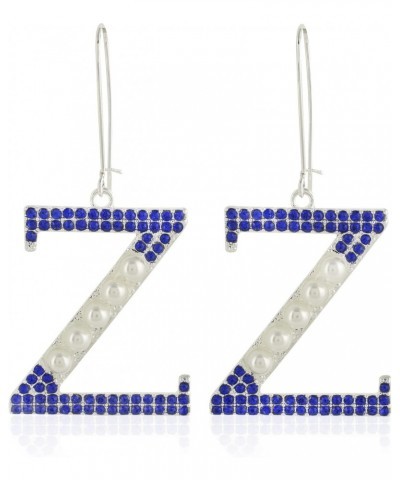 Zeta Phi Beta Faux Pearl and Blue Crystal Dangle Earrings Blue White Silver 2.25x1.125 inches D9D01 0 $8.92 Earrings