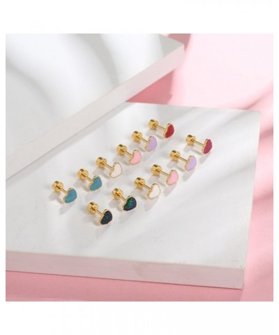 Tiny Love Heart Shaped Titanium Stud Earrings Hypoallergenic Colorful Sparkle Sequins Love Stainless Steel Cartilage Stud for...