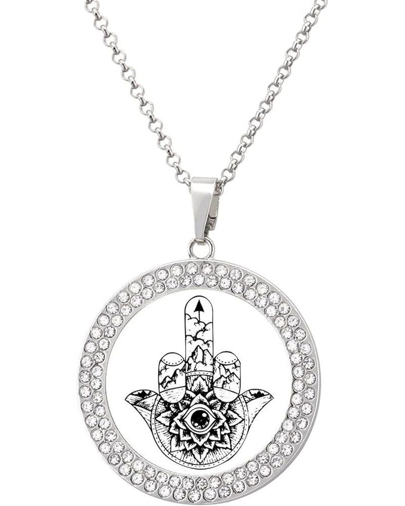 Hamsa Hand Middle Finger Up Women Diamond Necklace Dainty Charm Pendant Necklace Jewelry for Birthday Gift silver-style $11.2...