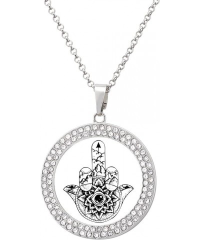 Hamsa Hand Middle Finger Up Women Diamond Necklace Dainty Charm Pendant Necklace Jewelry for Birthday Gift silver-style $11.2...