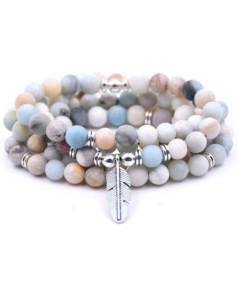 Lotus, OM, Buddha, Tree of Life, Evil Eye, Moon Charm 108 Mala Beads Amazonite Meditation Bracelet Necklace Feather $8.66 Bra...