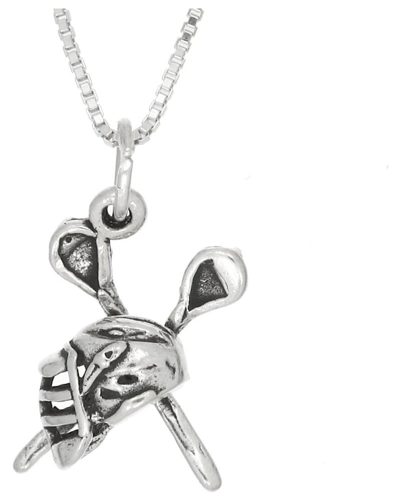 Sterling Silver Oxidized 3D Small Lacrosse Sticks with Helmet Charm or Pendant with Polished Box Chain Necklace 20.0 Inches $...